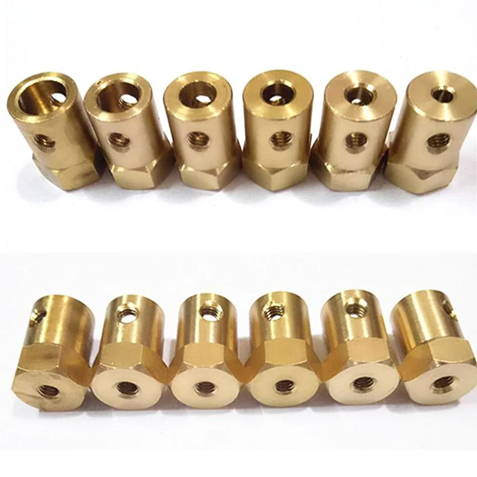 Hex Coupler 3mm/4mm/5mm/6mm Bore Motor Hex Brass Shaft Coupling Flexible Connector for Car Wheel Tires Shaft Motor image 3