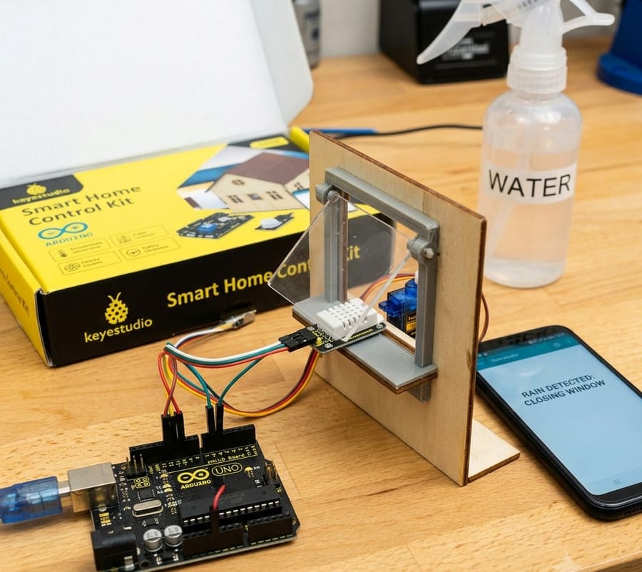 Rain-Sensing Automatic Window Control System – Arduino Uno Compatible Set